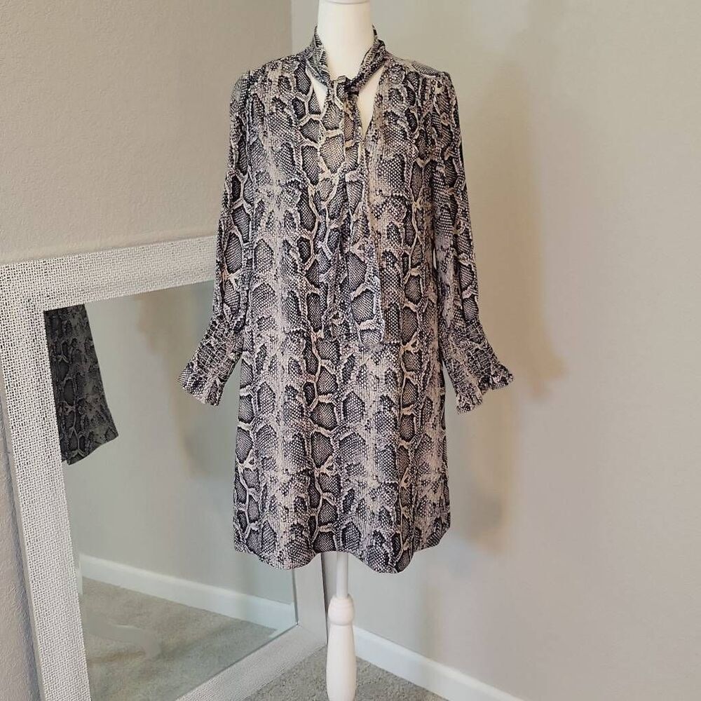 Rebecca Taylor Silk Dress Tie Neck Snake Print Size 4